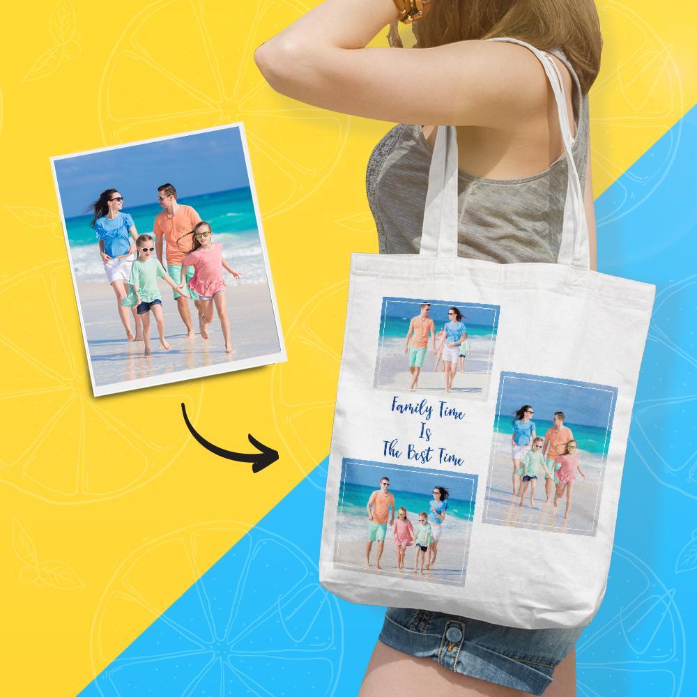Photo Collage Canvas Tote Bag Custom Tote Bag with Photo & Text