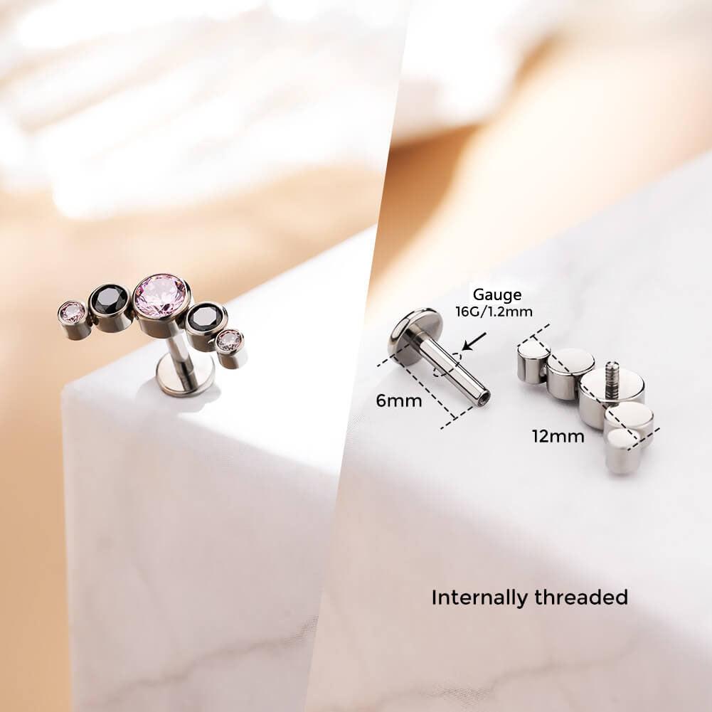 Multi-Color CZ Titanium Cartilage Stud - Pink CZ