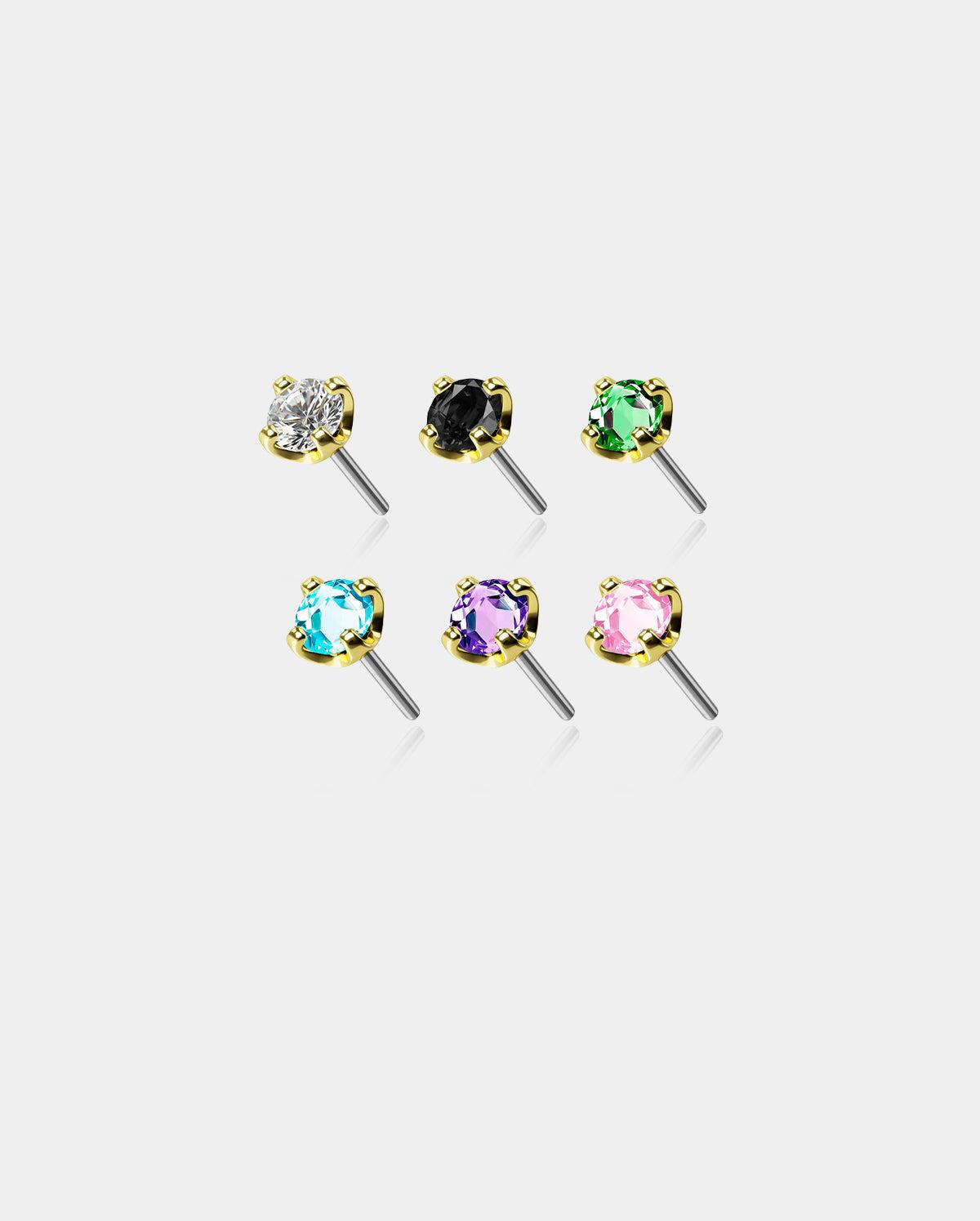 14K Gold Colorful CZ Threadless Nose Stud - 14K Post Only / 18G 6mm