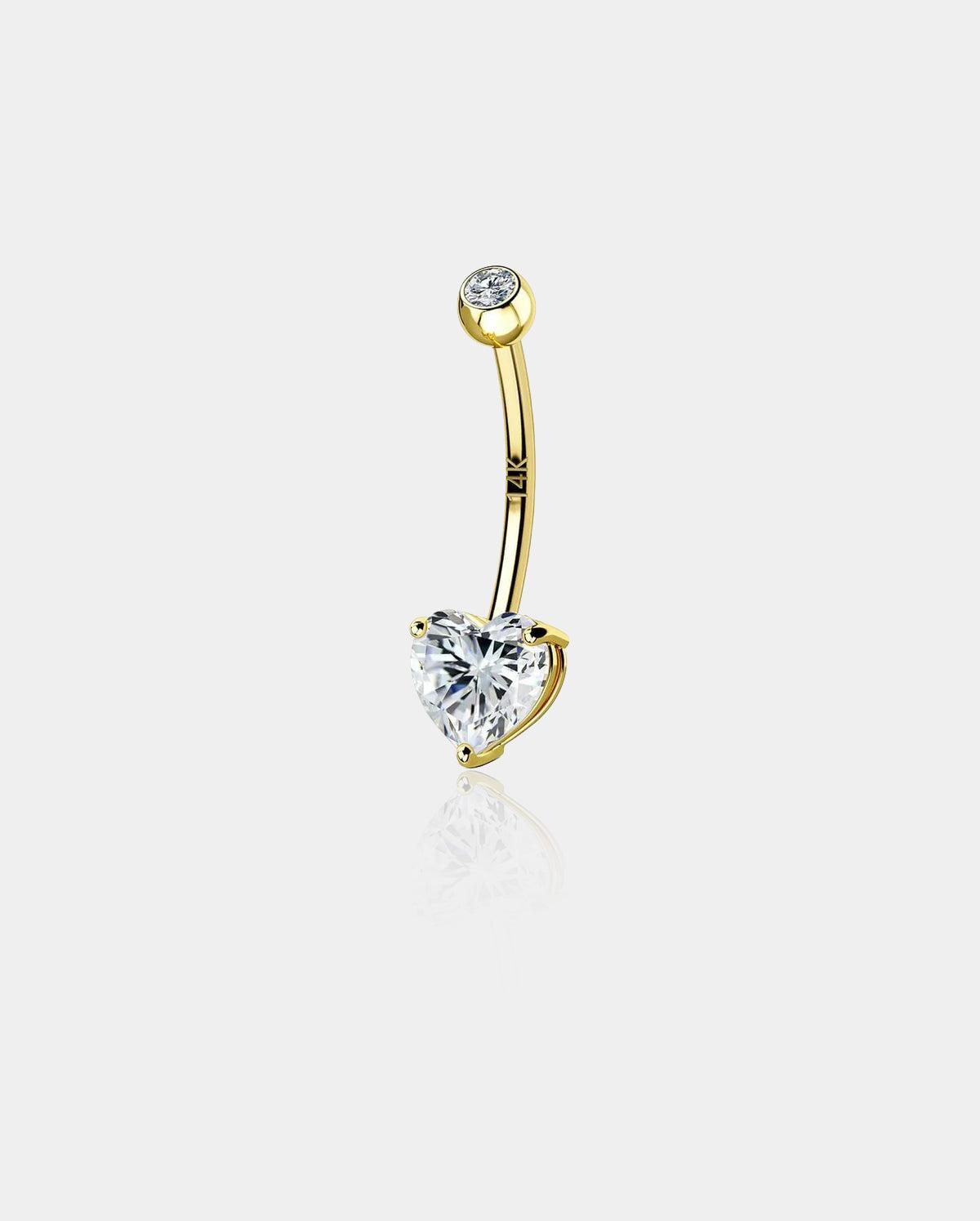 14K Gold Heart CZ Belly Ring - 12mm