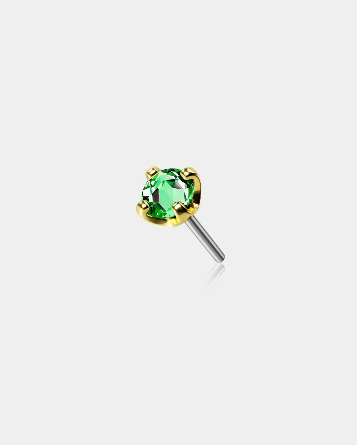14K Gold Colorful CZ Threadless Nose Stud - 14K Top Only / Green