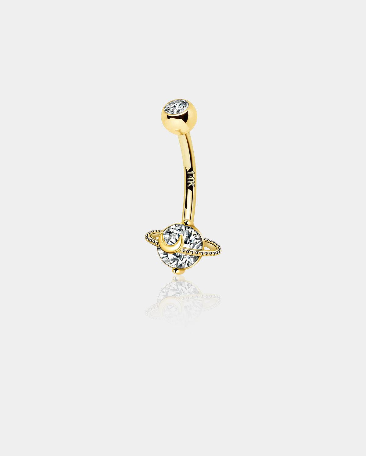 14K Gold Planet CZ Belly Ring