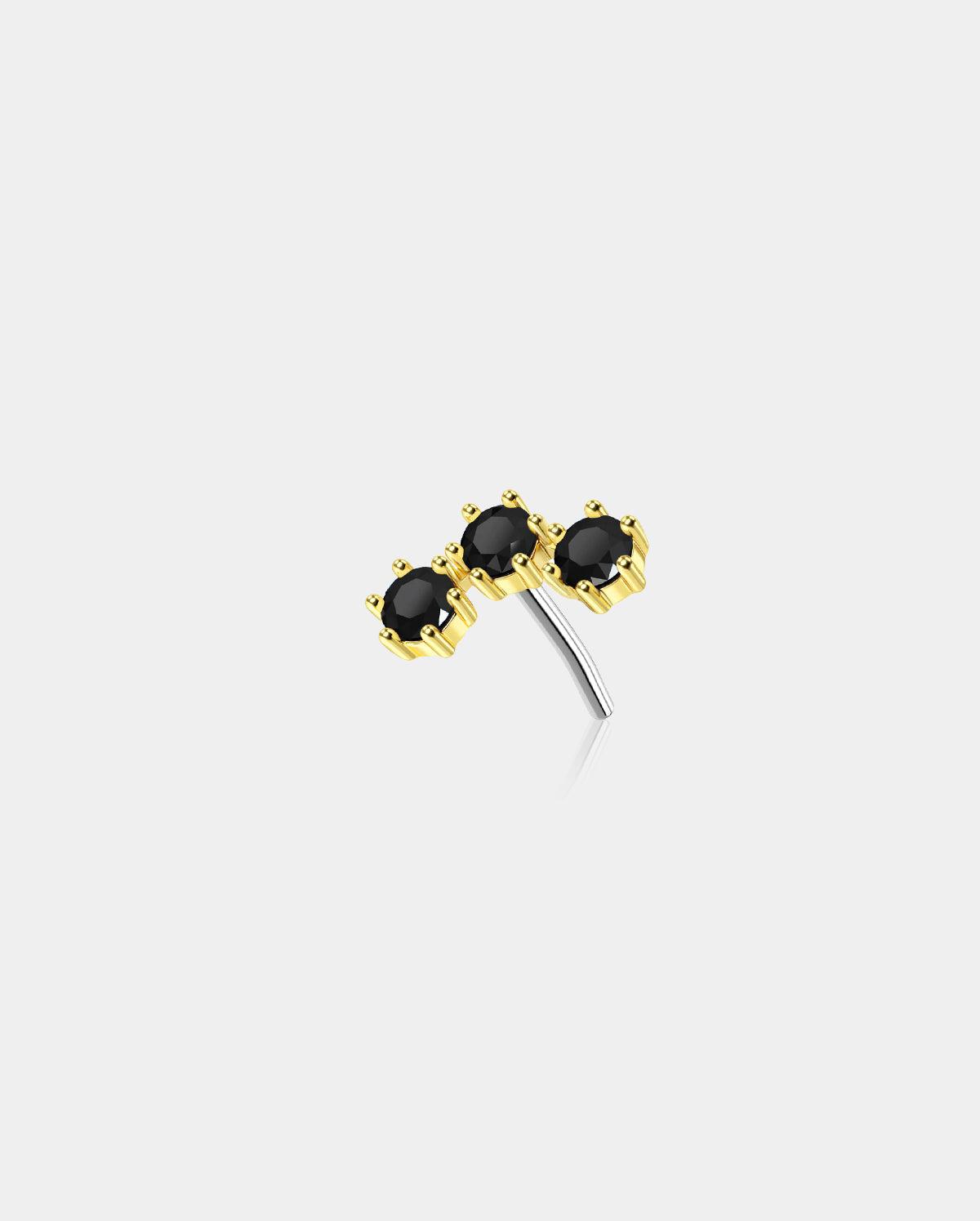 14K Gold Triple CZ Threadless Helix Earring - 14K Top Only / Black